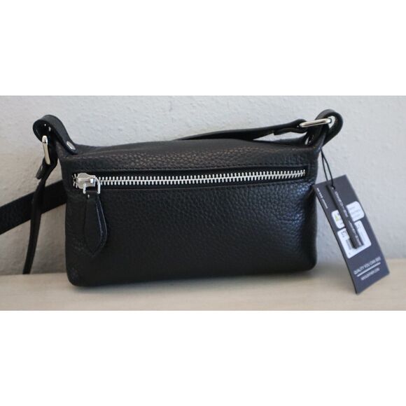 KIKO 744-1 Black Pebbled Genuine Leather Simple Crossbody Purse Handbag - Picture 2 of 9